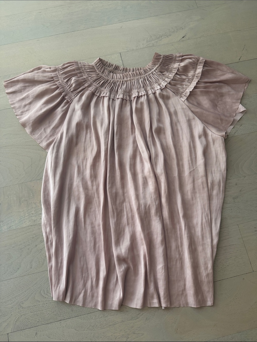 Ulla Johnson Mauve Smocked Neck Flutter Sleeve Ruffle Blouse